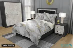 روتختی طرح سنگ مرمر طلاکوب برند دکو کد BD354 | دارای قابلیت تغییر رنگ پشت لحاف و ملحفه