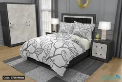 روتختی طرح شاخه و برگ طوسی برند دکو کد B708-5 | دارای قابلیت تغییر رنگ پشت لحاف و ملحفه