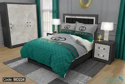 روتختی طرح gucci برند دکو کد BD224 | دارای قابلیت تغییر رنگ پشت لحاف و ملحفه