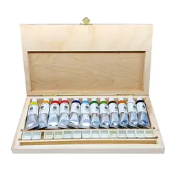 آبرنگ تیوپی رایمون 12 رنگ 15 میل جعبه چوب | فروشگاه سایه روشن