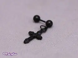 گوشواره مردانه مشکی میخی صلیب G5143 | فروشگاه سناتور مد