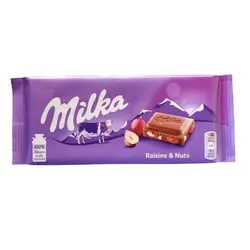 شکلات میلکا آلمانی با مغز کشمش و فندق - Milka Raisins &amp; Nuts