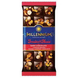 شکلات تلخ میلینیوم با مغز کشمش ، فندق و بادام و پرتقال