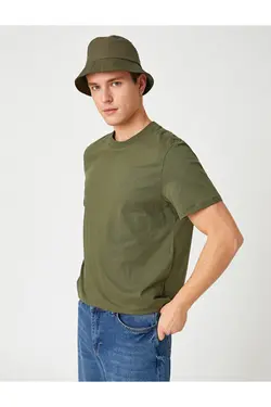 تی شرت آستین کوتاه مردانه کوتون ۲YAM12095LK-خاکی