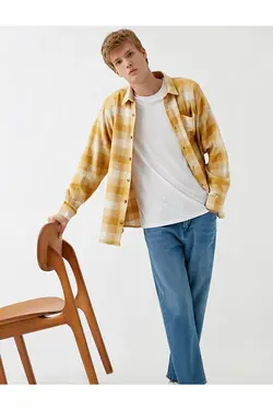 پیراهن آستین بلند مردانه کوتون ۲KAM65035KW-زرد