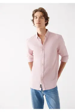 پیراهن فیت آستین بلند مردانه ماوی ۰۲۰۵۷۹-۷۰۴۰۴-قرمز