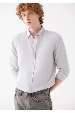 پیراهن فیت آستین بلند مردانه ماوی ۰۲۰۵۷۹-۸۰۰۲۰-خاکستری