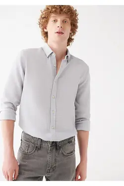 پیراهن فیت آستین بلند مردانه ماوی ۰۲۰۵۷۹-۸۰۰۲۰-خاکستری