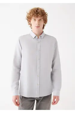 پیراهن فیت آستین بلند مردانه ماوی ۰۲۰۵۷۹-۸۰۰۲۰-خاکستری