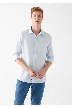 پیراهن یقه برگردان آستین بلند مردانه ماوی ۰۲۱۰۳۳۰-۷۰۸۰۴-آبی