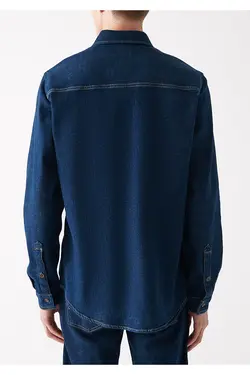 پیراهن اورسایز آستین بلند ساده مردانه ماوی ۰۲۱۵۲۱-۸۲۱۰۳
