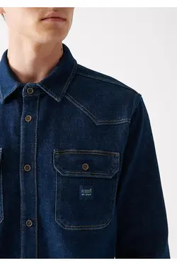 پیراهن اورسایز آستین بلند ساده مردانه ماوی ۰۲۱۵۲۱-۸۲۱۰۳