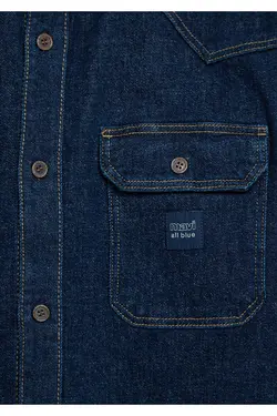 پیراهن اورسایز آستین بلند ساده مردانه ماوی ۰۲۱۵۲۱-۸۲۱۰۳