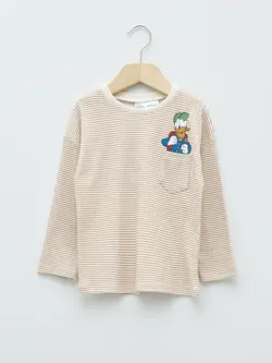 تی شرت آستین بلند نوزادی پسر بژ روشن السی وایکیکی