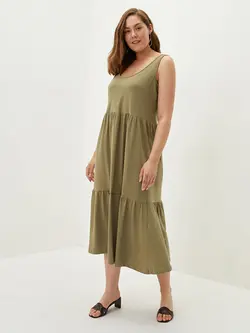 پیراهن سایز بزرگ زنانه خاکی السی وایکیکی