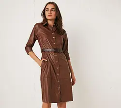 پیراهن میدی زنانه قهوه ای روشن السی وایکیکی