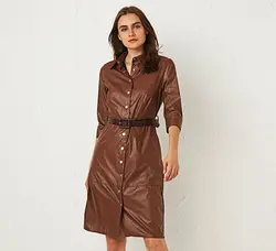 پیراهن میدی زنانه قهوه ای روشن السی وایکیکی