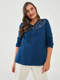 بلوز سایز بزرگ زنانه آبی نفتی السی وایکیکی