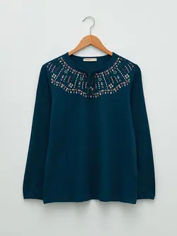 بلوز سایز بزرگ زنانه آبی نفتی السی وایکیکی