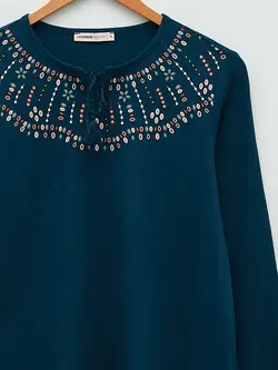 بلوز سایز بزرگ زنانه آبی نفتی السی وایکیکی