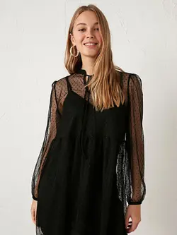 پیراهن سایز بزرگ زنانه مشکی السی وایکیکی