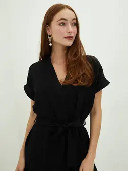 پیراهن سایز بزرگ زنانه مشکی السی وایکیکی