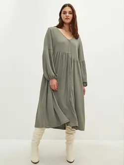 پیراهن سایز بزرگ زنانه خاکی السی وایکیکی