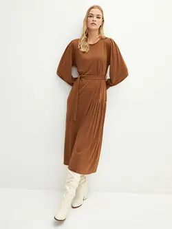 پیراهن سایز بزرگ زنانه قهوه ای السی وایکیکی