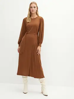 پیراهن سایز بزرگ زنانه قهوه ای السی وایکیکی