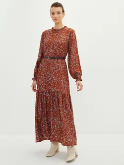 پیراهن سایز بزرگ زنانه آجری السی وایکیکی