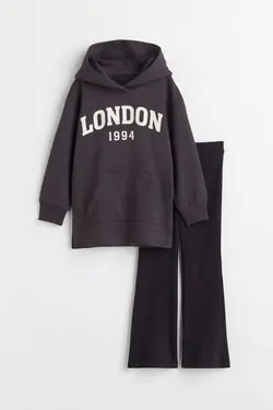 ست هودی و شلوار دخترانه خاکستری تیره اچ اند ام