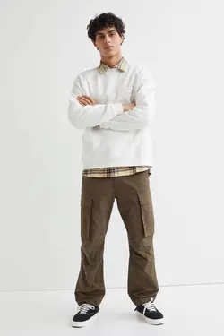 شلوار شش جیب مردانه خاکی تیره اچ اند ام