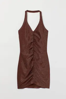 پیراهن کوتاه زنانه قهوه ای تیره اچ اند ام