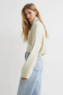 پلیور یقه اسکی زنانه بژ روشن اچ اند ام