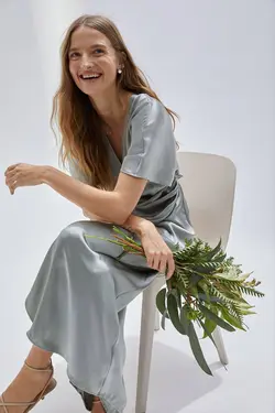 پیراهن بلند زنانه فیروزه ای روشن اچ اند ام