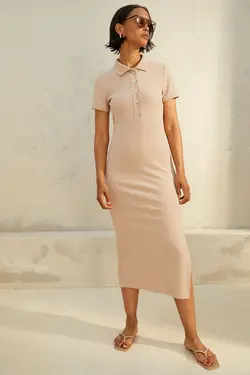 پیراهن میدی زنانه بژ روشن اچ اند ام