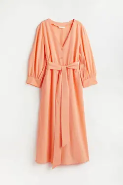 پیراهن آستین بلند زنانه زردآلویی اچ اند ام