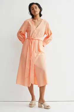 پیراهن آستین بلند زنانه زردآلویی اچ اند ام