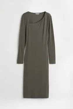 پیراهن آستین بلند زنانه خاکی تیره اچ اند ام