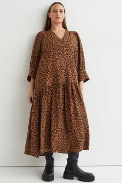 پیراهن آستین بلند زنانه قهوه ای اچ اند ام