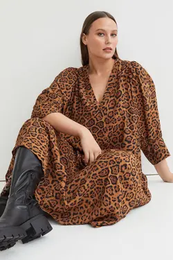 پیراهن آستین بلند زنانه قهوه ای اچ اند ام