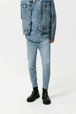 شلوار جین جذب مردانه آبی کمرنگ زارا