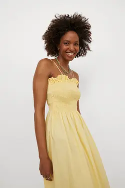 پیراهن میدی زنانه زرد اچ اند ام