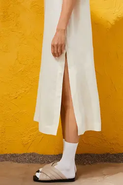 پیراهن بلند زنانه بژ روشن اچ اند ام