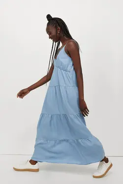 پیراهن بلند زنانه جین آبی اچ اند ام