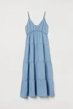 پیراهن بلند زنانه جین آبی اچ اند ام