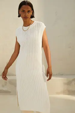 پیراهن بافت زنانه کرم اچ اند ام