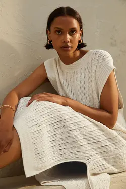 پیراهن بافت زنانه کرم اچ اند ام