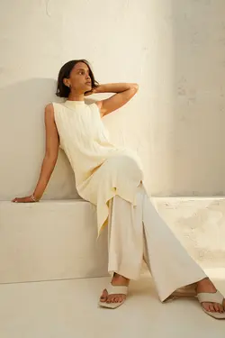 پیراهن بافت زنانه زرد اچ اند ام