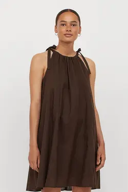 پیراهن کوتاه زنانه قهوه ای تیره اچ اند ام